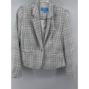 Draper‎ James RSVP Blazer Small Plaid Tweed Career Casual Ivory